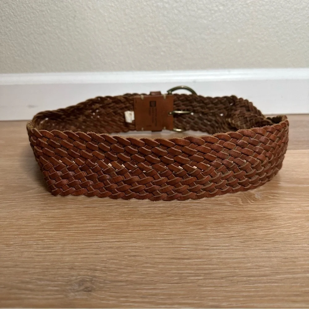 Gap Brown Genuine Leather Twisted Braided Woven Belt, Sz Small